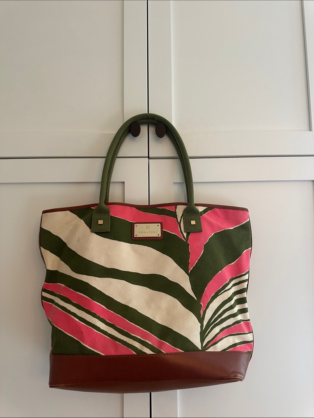 TRINA Turk canvas and leather tote
